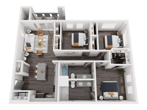 Floor plan for 3 beds, 2 baths, 1212 sqft